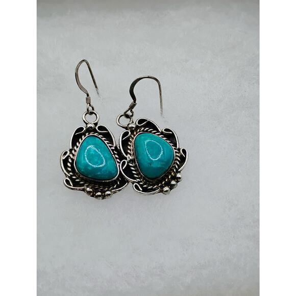 Native American Richard Begay Vintage Turquoise and Sterling Silver Earrings - Picture 3 of 5